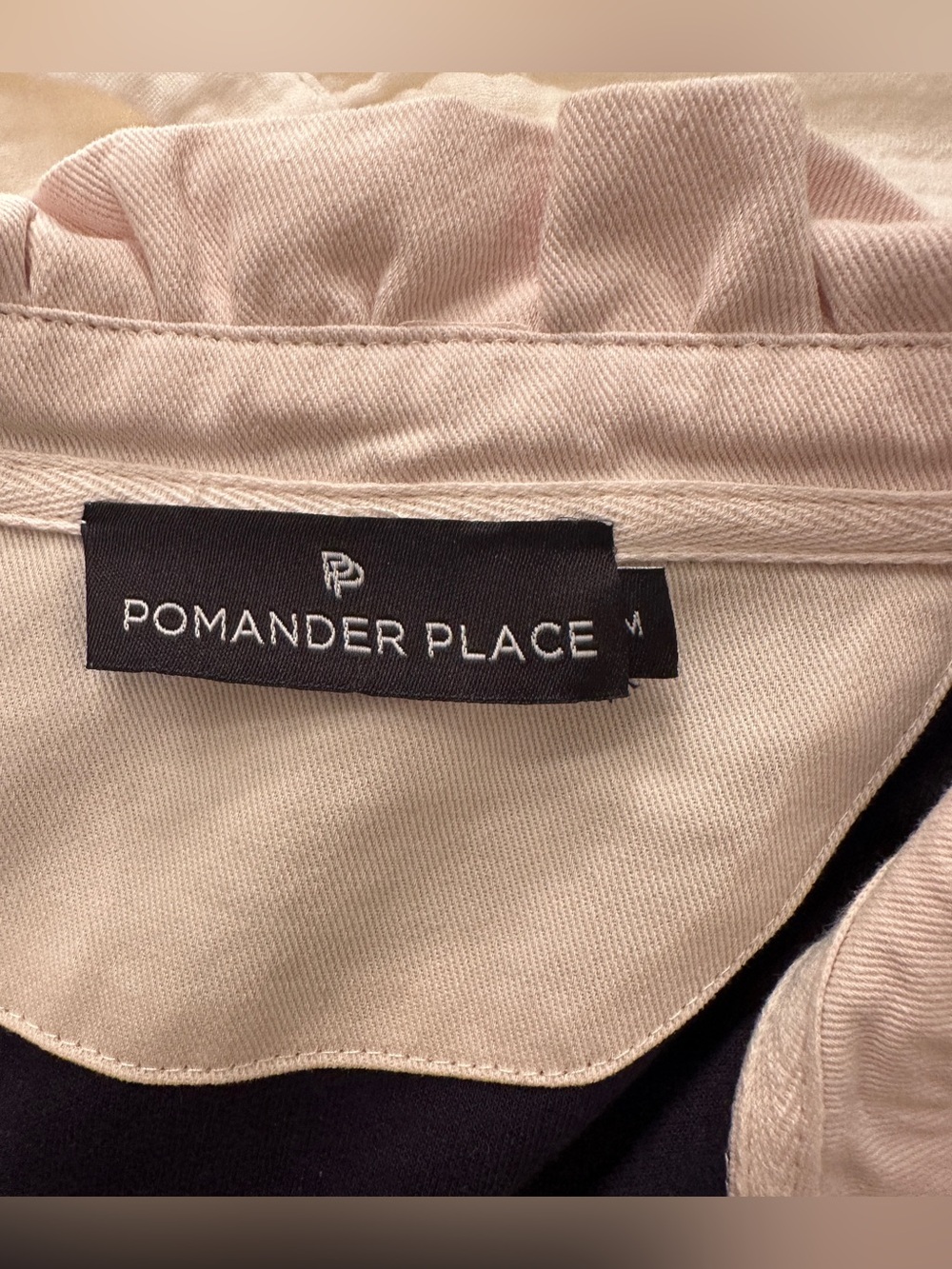 Pomander Place Charlotte Terry Shirt Dress Navy White Ruffle Collar Size M - Picture 7 of 9